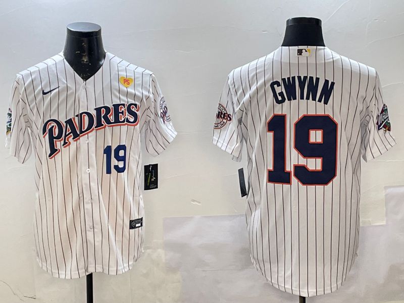 Men San Diego Padres #19 Gwynn White Stripe Throwback 2025 Nike MLB Jersey style 8->san diego padres->MLB Jersey